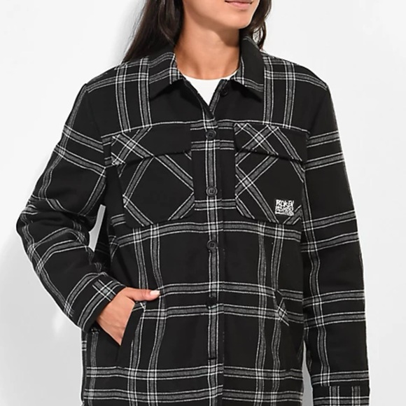 Broken Promises Jackets & Blazers - Broken Promises Warrior Black & Grey Plaid Flannel Jacket Size XL Unisex